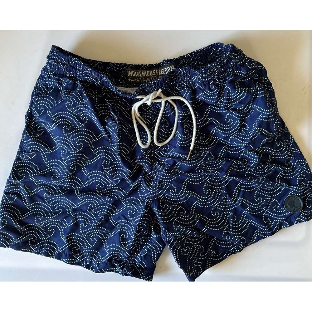 Indigenous Freedom-Men's Sz L Swim Trunks Suit For The People Blue Green Surf